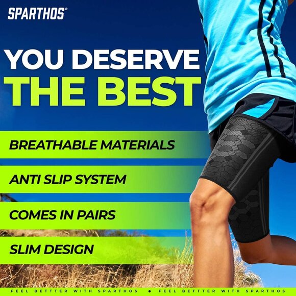 Thigh Compression Sleeves Pair – Quad and Hamstring Support – Upper Leg Sleeves - Picture 8 of 8
